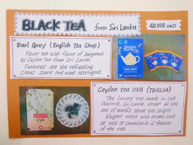 アールグレイ（English Tea Shop / Earl Grey）、ウバ茶（TEALIA / Ceylon Tea UVA）、各４万VND